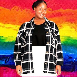 Terra & Sky Women’s plus-size Black & White Plaid Fuzzy Shirt-Jacket❤️❤️3X